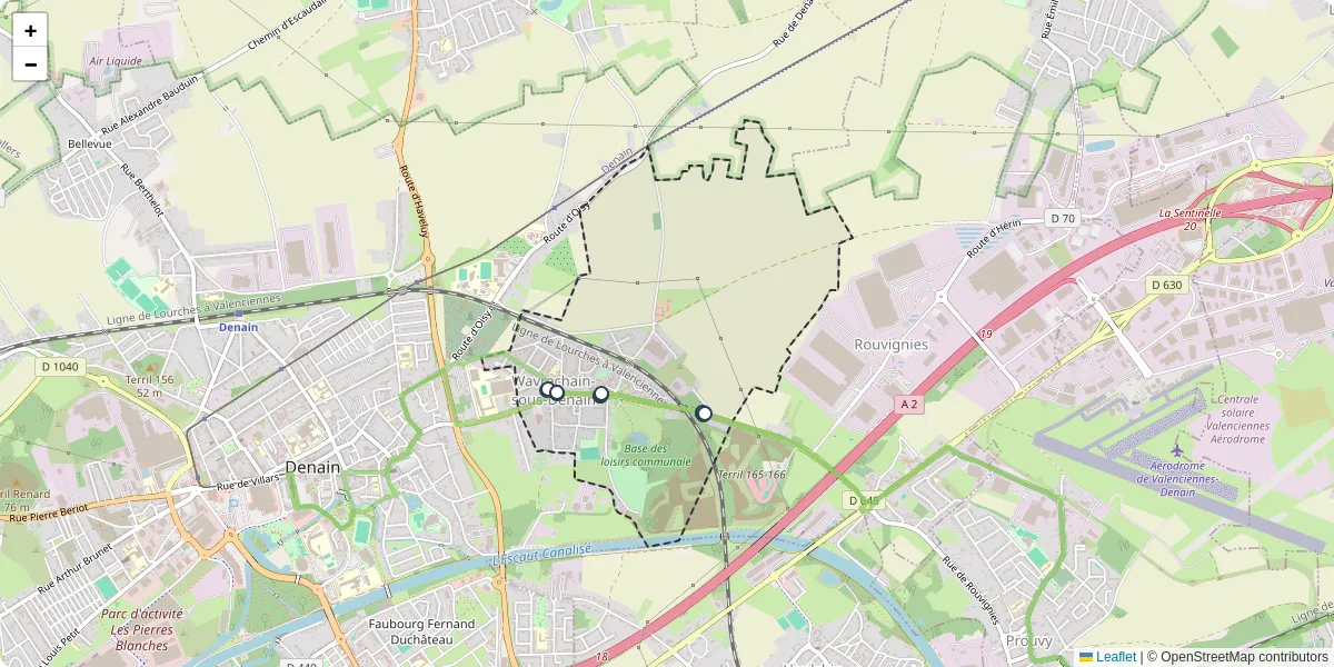 Carte du réseau de transport en commun à Wavrechain-sous-Denain - lignes de bus et arrêts