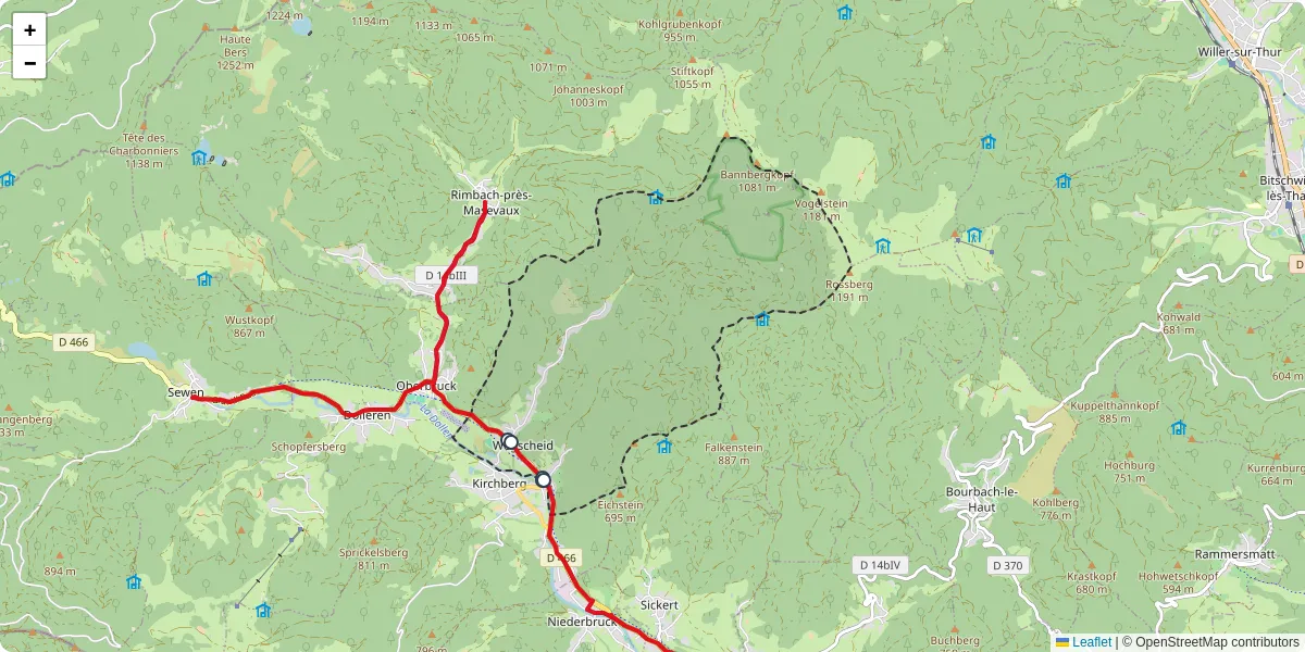 Carte du réseau de transport en commun à Wegscheid - lignes de bus et arrêts