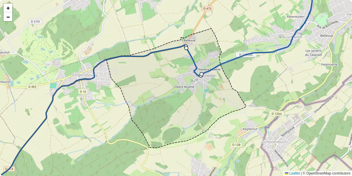 Carte du réseau de transport en commun à Wentzwiller - lignes de bus et arrêts