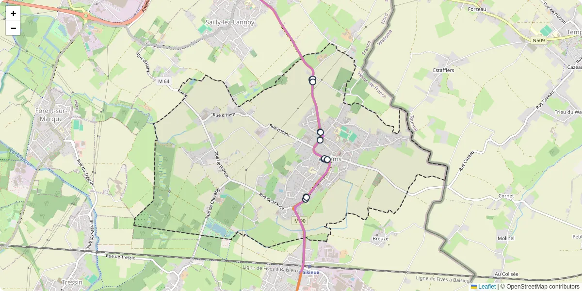 Carte du réseau de transport en commun à Willems - lignes de bus et arrêts