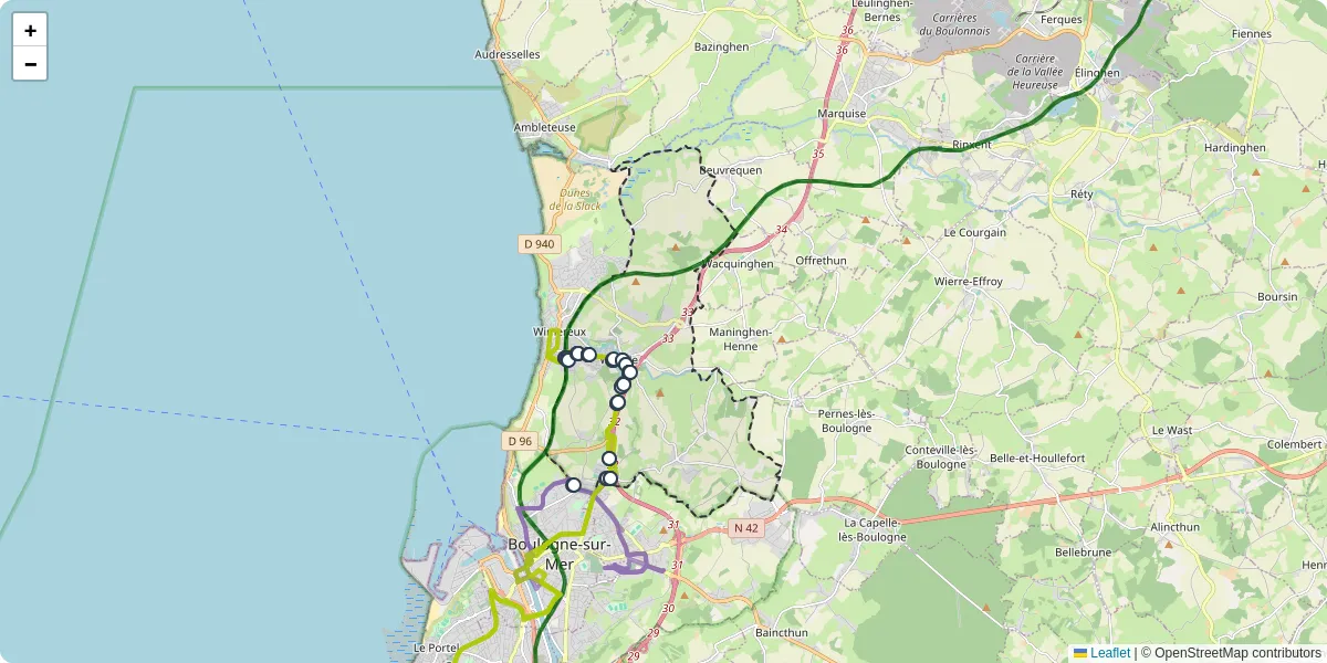 Carte du réseau de transport en commun à Wimille - lignes de bus et arrêts