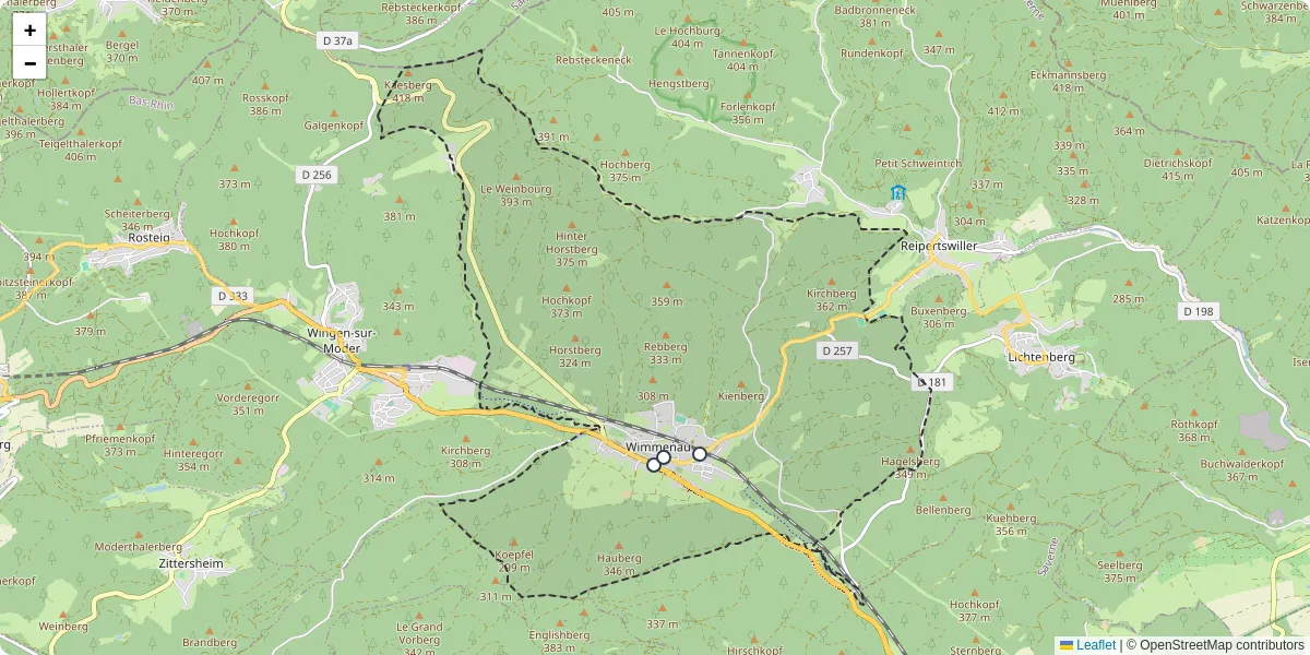 Carte du réseau de transport en commun à Wimmenau - lignes de bus et arrêts