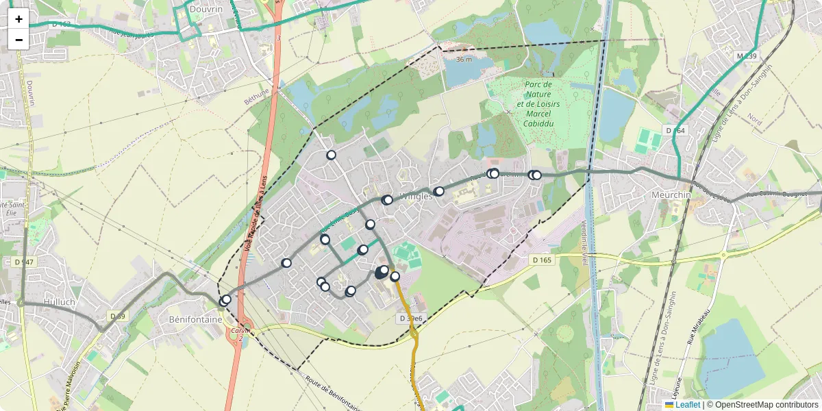 Carte du réseau de transport en commun à Wingles - lignes de bus et arrêts