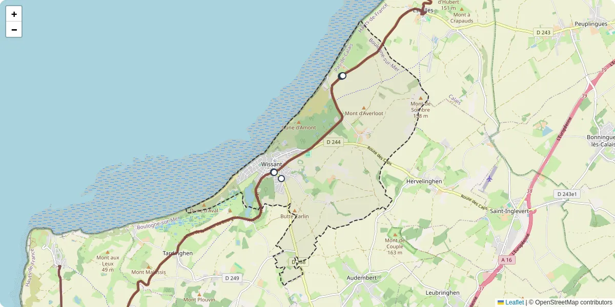 Carte du réseau de transport en commun à Wissant - lignes de bus et arrêts