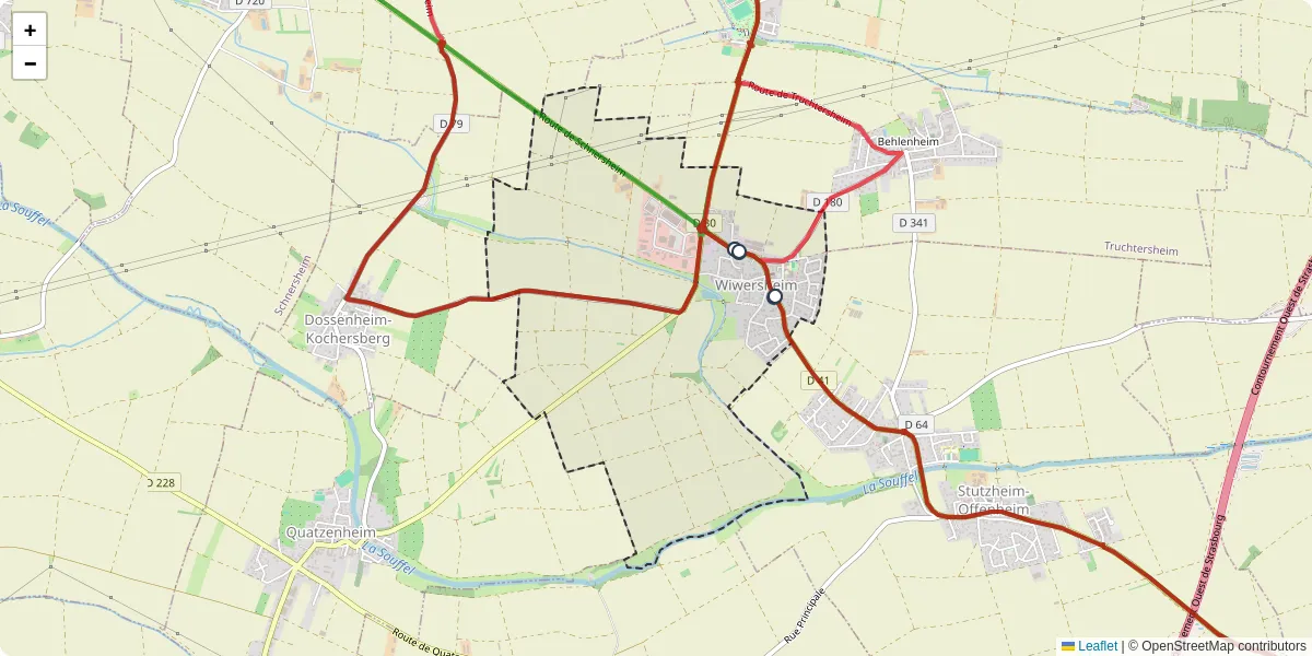Carte du réseau de transport en commun à Wiwersheim - lignes de bus et arrêts
