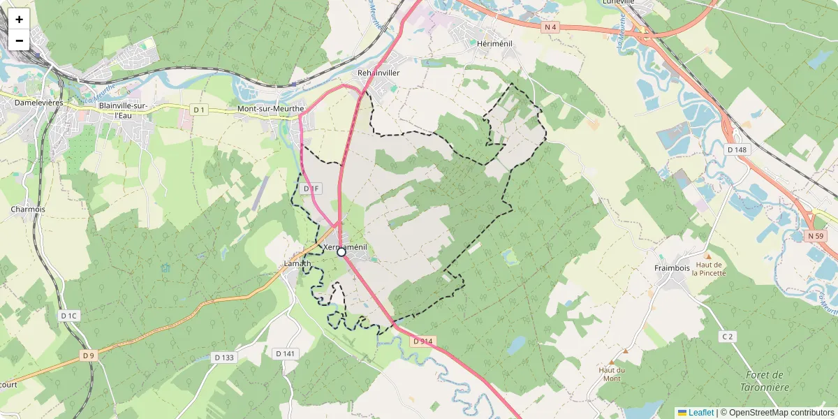 Carte du réseau de transport en commun à Xermaménil - lignes de bus et arrêts