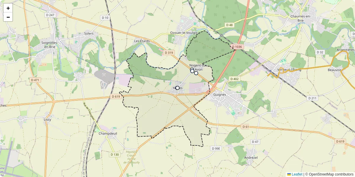 Carte du réseau de transport en commun à Yèbles - lignes de bus et arrêts