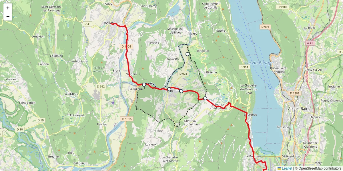 Carte du réseau de transport en commun à Yenne - lignes de bus et arrêts