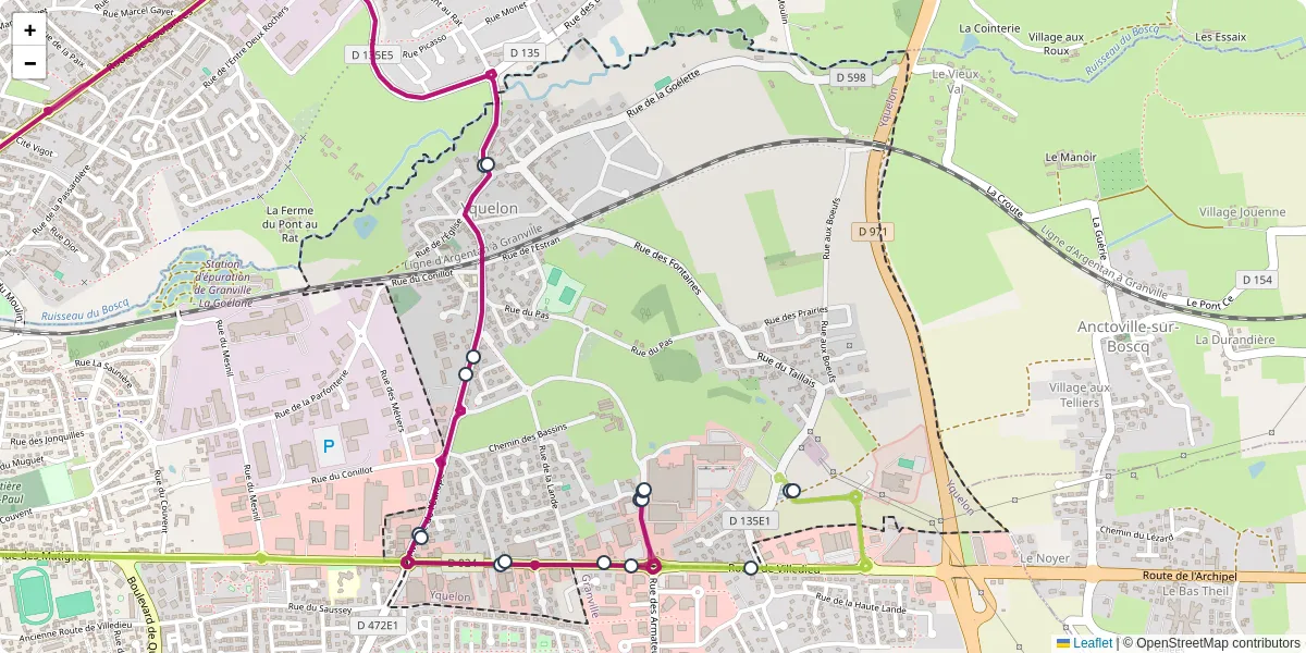 Carte du réseau de transport en commun à Yquelon - lignes de bus et arrêts