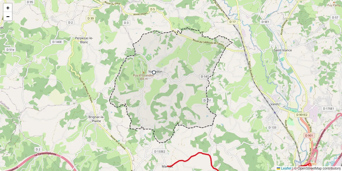 Carte du réseau de transport en commun à Yssandon - lignes de bus et arrêts