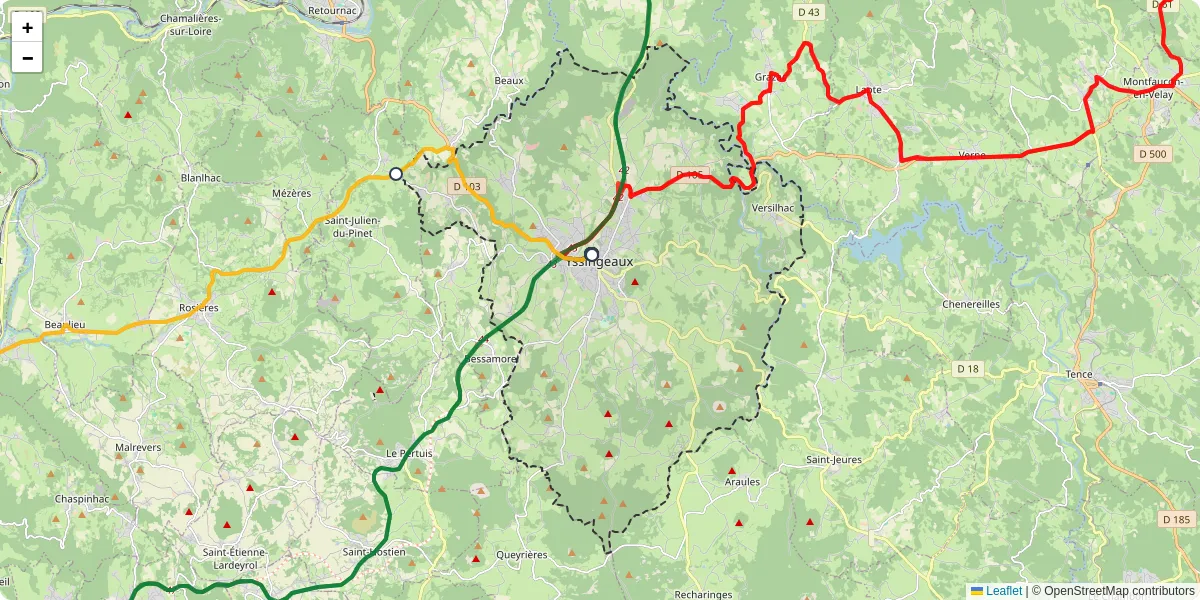 Carte du réseau de transport en commun à Yssingeaux - lignes de bus et arrêts