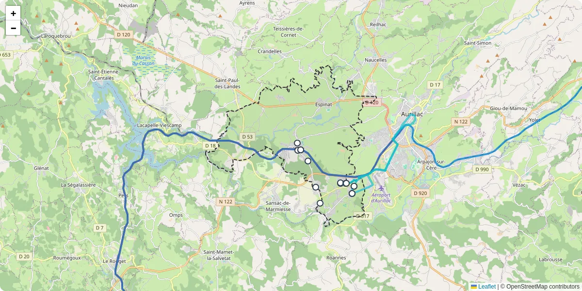 Carte du réseau de transport en commun à Ytrac - lignes de bus et arrêts