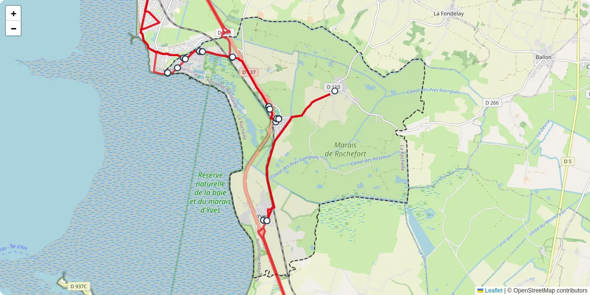 Carte du réseau de transport en commun à Yves - lignes de bus et arrêts