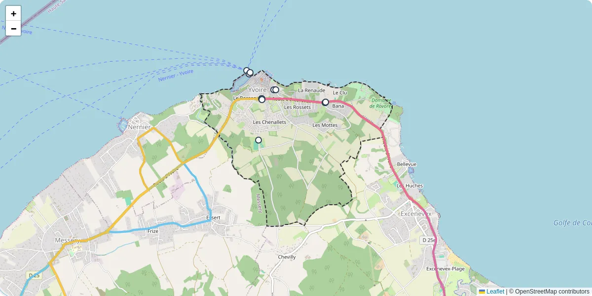 Carte du réseau de transport en commun à Yvoire - lignes de bus et arrêts