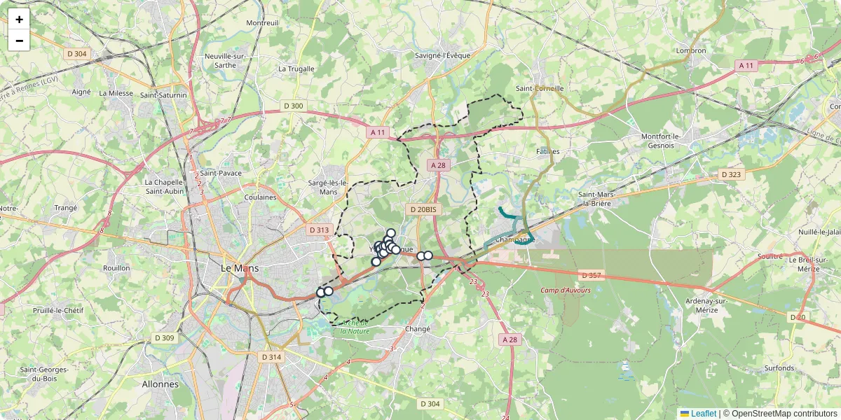 Carte du réseau de transport en commun à Yvré-l'Évêque - lignes de bus et arrêts