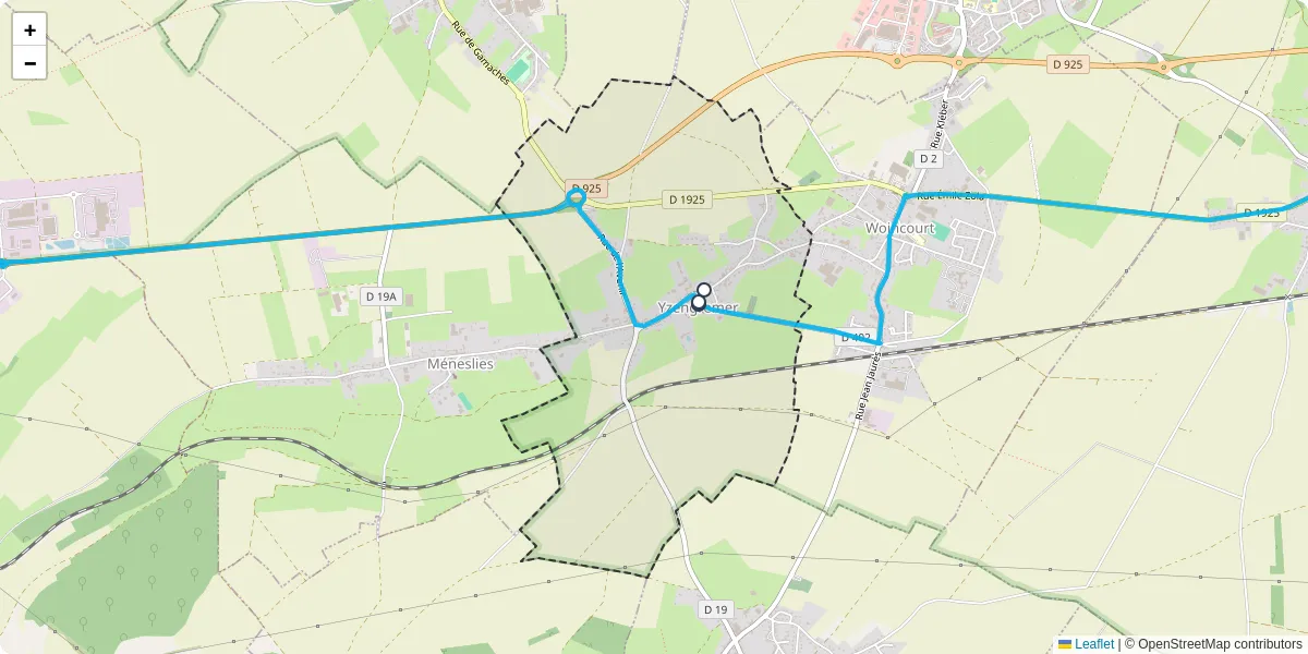 Carte du réseau de transport en commun à Yzengremer - lignes de bus et arrêts