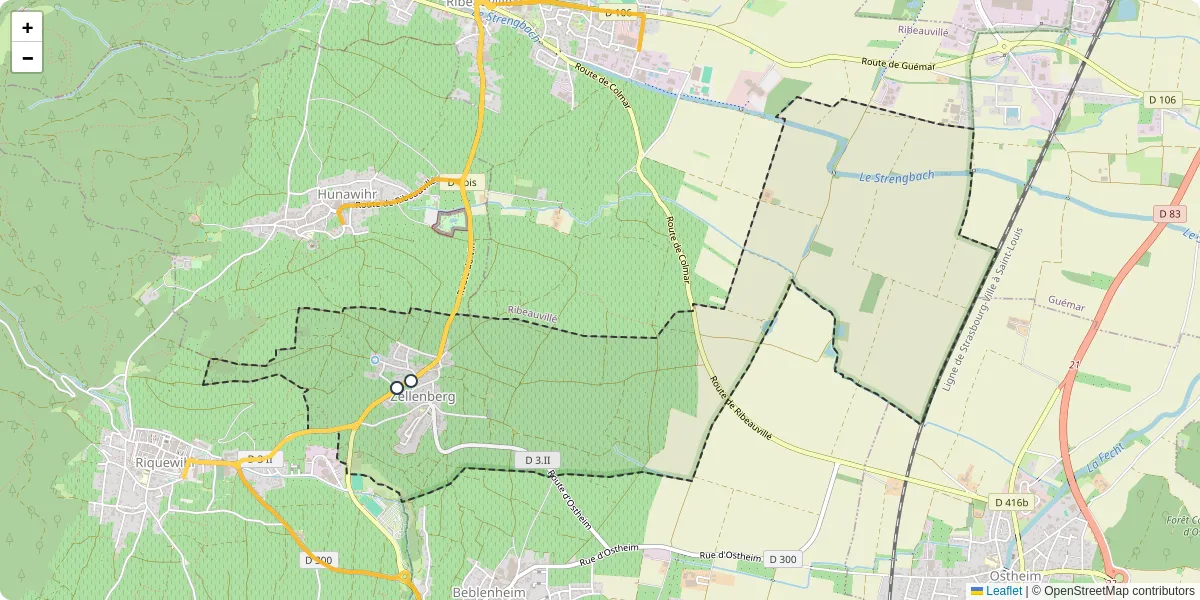 Carte du réseau de transport en commun à Zellenberg - lignes de bus et arrêts