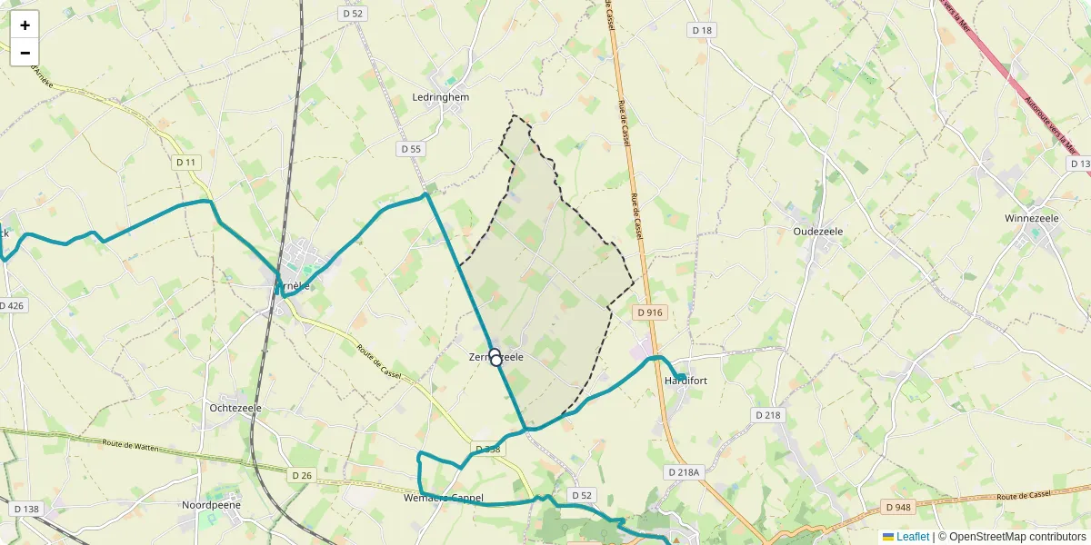 Carte du réseau de transport en commun à Zermezeele - lignes de bus et arrêts