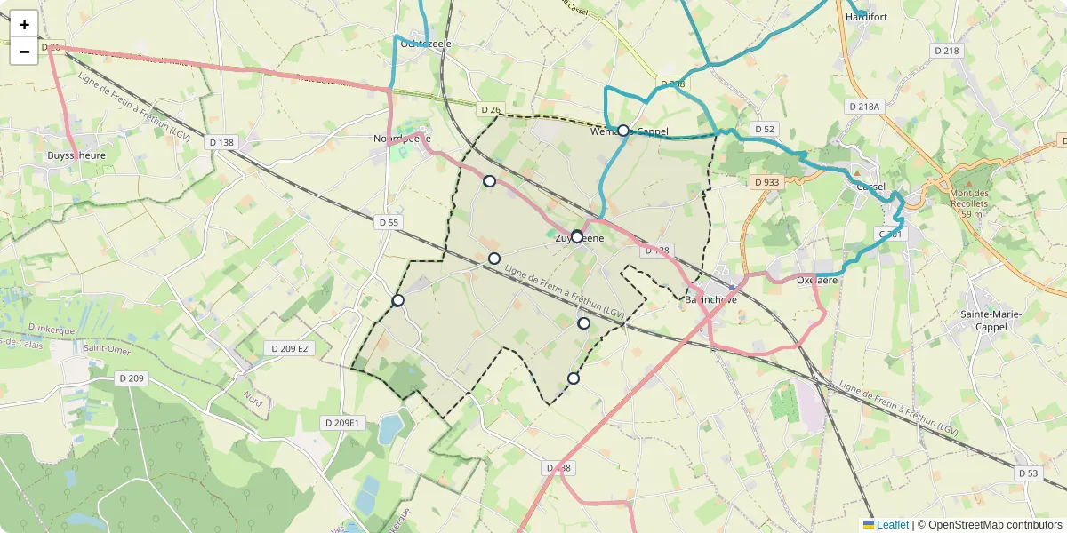 Carte du réseau de transport en commun à Zuytpeene - lignes de bus et arrêts